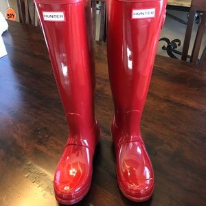 Hunter, Red Gloss Tall Boot, Sz. 8